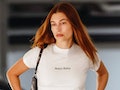 Hailey Bieber wearing a "nepo baby" T-shirt on Friday, January 6, 2023.
