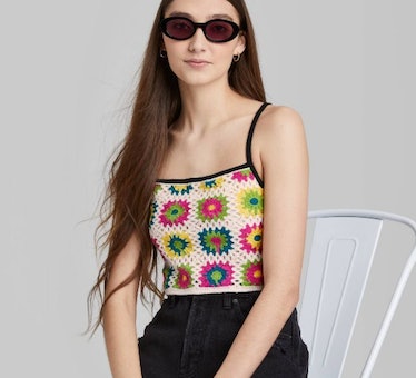 Wild Fable Women's Crochet Tiny Tank Top with lots of vibrant colors.