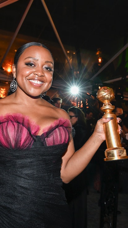 Quinta Brunson appeared at the 80th Golden Globes After Party with her wins in hand. 