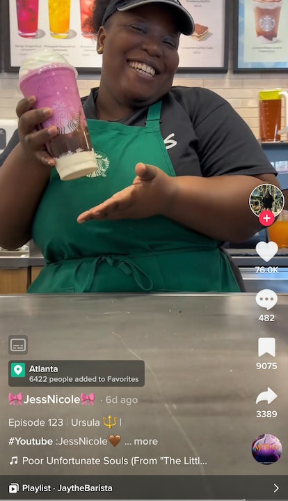 A TikToker shares how to make an Ursula Frappuccino at Starbucks inspired by 'The Little Mermaid.'