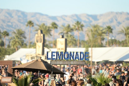 A view of the lemonade stand during day 3 of Coachella, which how someone volunteered at a music fes...