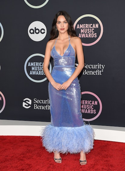 Olivia Rodrigo in a sheer, purple gown the 2021 American Music Awards.