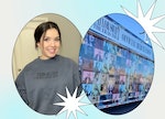 A Swiftie shows off the Taylor Swift 'Eras Tour' blue crewneck from the merch truck that everyone wa...