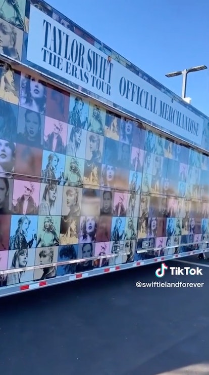 The Taylor Swift Eras Tour merch truck opens before the show outside of the stadium.