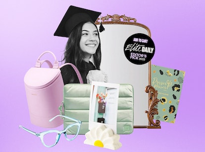Collage of a graduate girl and 2022 graduation gift ideas for your friends